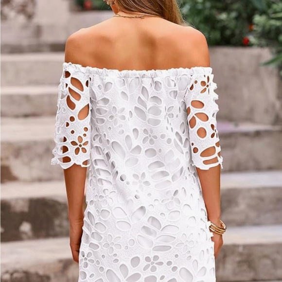 prettygarden Dresses & Skirts - PrettyGarden White Off-Shoulder Lace Dress size M <<19>>